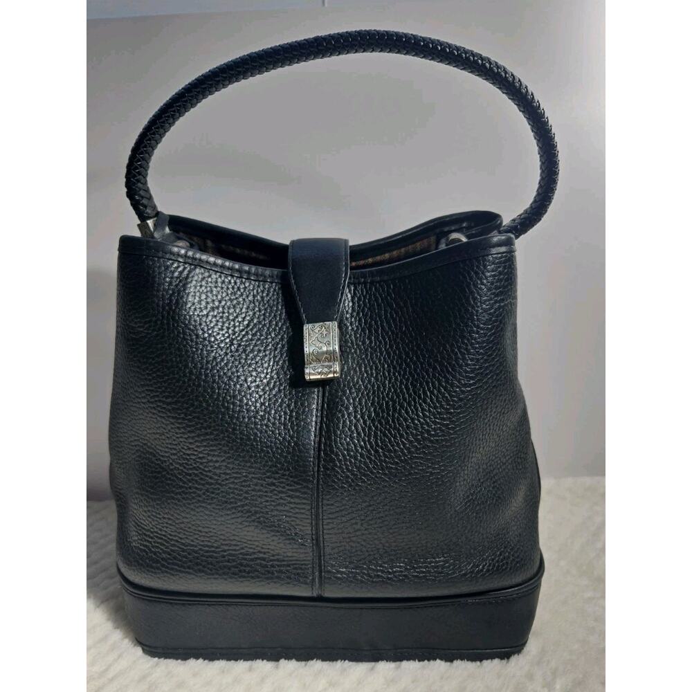 Brighton Women's Black Pebbled Leather Barbados Braided Shoulder Bag Purse